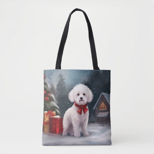 Bichon Frise Hond in Sneeuw Kerstmis Tote Bag (Voorkant)