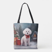 Bichon Frise Hond in Sneeuw Kerstmis Tote Bag (Achterkant)
