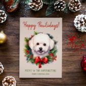 Bichon Frise Hond Kerstmis Gelukkige Pawholidays Feestdagenkaart
