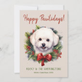 Bichon Frise Hond Kerstmis Gelukkige Pawholidays Feestdagenkaart (Voorkant)