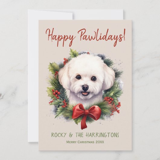 Bichon Frise Hond Kerstmis Gelukkige Pawholidays Feestdagenkaart (Voorkant)