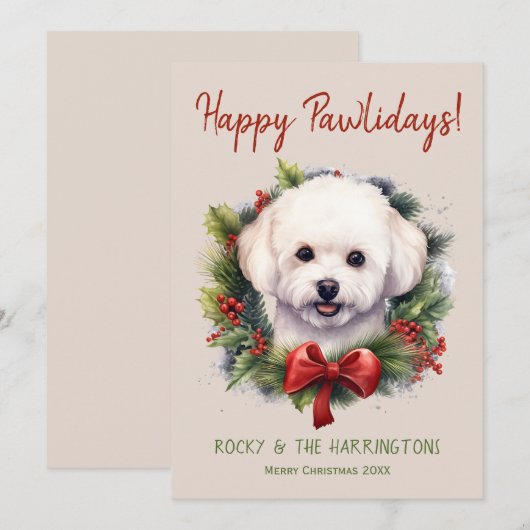 Bichon Frise Hond Kerstmis Gelukkige Pawholidays Feestdagenkaart (Voorkant / Achterkant)