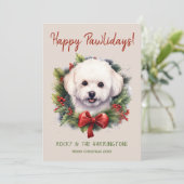 Bichon Frise Hond Kerstmis Gelukkige Pawholidays Feestdagenkaart (Staand voorkant)