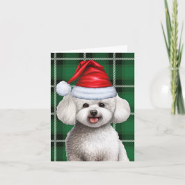 Bichon Frise Hond Kerstvakantie Groen Plaid Feestdagen Kaart