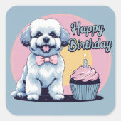 Bichon Frise hond kleurrijk Vierkante Sticker (Voorkant)