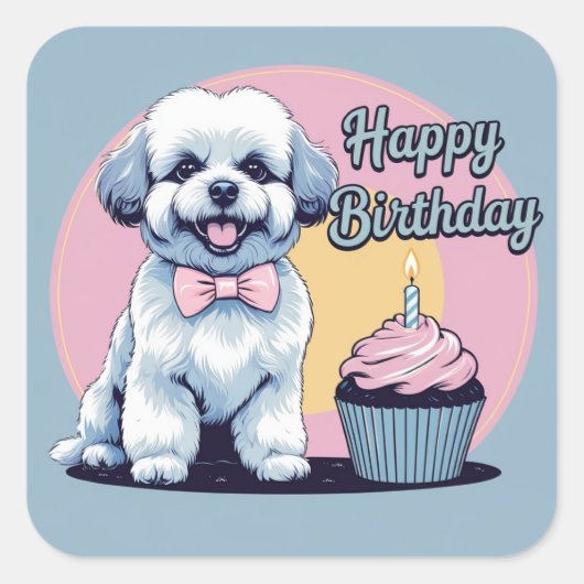 Bichon Frise hond kleurrijk Vierkante Sticker (Voorkant)