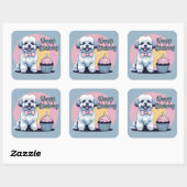 Bichon Frise hond kleurrijk Vierkante Sticker (Vel)