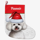 Bichon Frise Hond met de naam van de hond Grote Kerstsok (Voorkant)