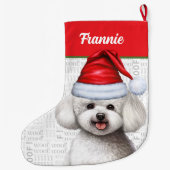Bichon Frise Hond met de naam van de hond Grote Kerstsok (Achterkant)