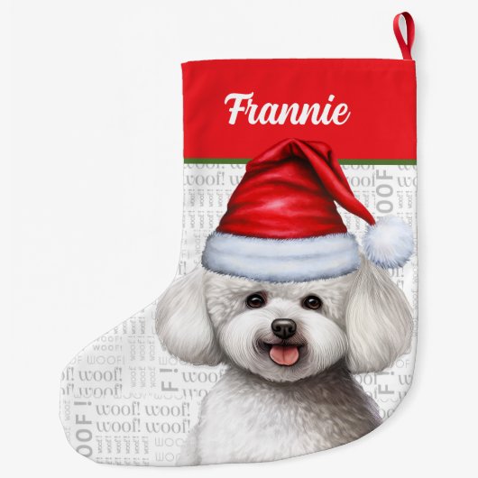 Bichon Frise Hond met de naam van de hond Grote Kerstsok (Achterkant)