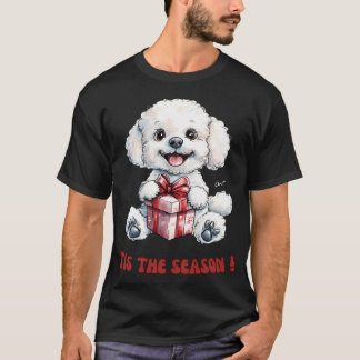 Bichon Frise Hond met kerstcadeau T-shirt