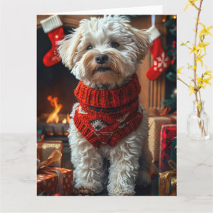 Bichon Frise Hond met kerstcadeaus open haard Kaart