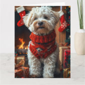 Bichon Frise Hond met kerstcadeaus open haard Kaart (Voorkant)