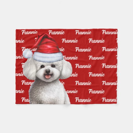 Bichon Frise Hond met naam Kerstvakantie Fleece Deken (Voorkant (Horizontaal))