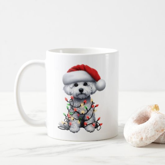 Bichon Frise Hond Puppy Kerstmis Koffiemok (Met donut)