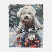 Bichon Frise Hond Rijden Motorfiets Kerstmis Fleece Deken (Voorkant)