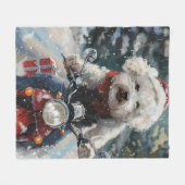 Bichon Frise Hond Rijden Motorfiets Kerstmis Fleece Deken (Voorkant (Horizontaal))
