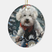 Bichon Frise Hond Rijden Motorfiets Kerstmis Keramisch Ornament (Links)