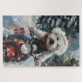 Bichon Frise Hond Rijden Motorfiets Kerstmis Legpuzzel (Horizontaal)