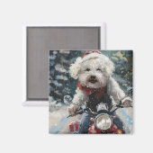 Bichon Frise Hond Rijden Motorfiets Kerstmis Magneet (Voorkant / Achterkant)