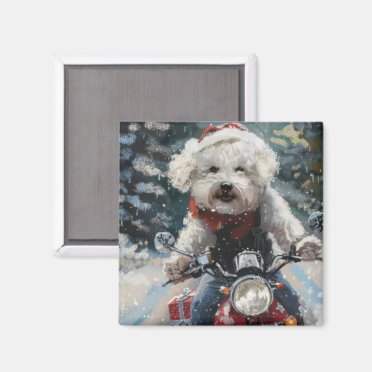 Bichon Frise Hond Rijden Motorfiets Kerstmis Magneet (Voorkant / Achterkant)