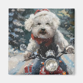 Bichon Frise Hond Rijden Motorfiets Kerstmis Magneet (Voorkant)