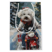 Bichon Frise Hond Rijden Motorfiets Kerstmis Medium Cadeauzakje (Voorkant)