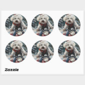 Bichon Frise Hond Rijden Motorfiets Kerstmis Ronde Sticker (Vel)