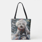 Bichon Frise Hond Rijden Motorfiets Kerstmis Tote Bag (Achterkant)