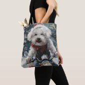 Bichon Frise Hond Rijden Motorfiets Kerstmis Tote Bag (Dichtbij)