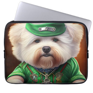 Bichon Frisé-hond rijdt op fiets St. Patrick's Day Laptop Sleeve
