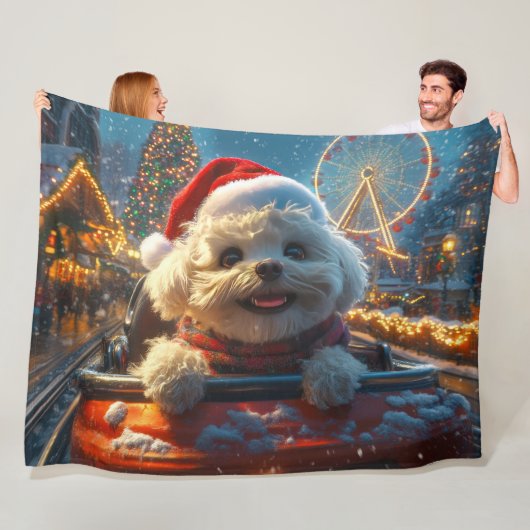 Bichon Frise Hond Roller Coaster Kerstmis Fleece Deken (In situ)