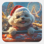 Bichon Frise Hond Roller Coaster Kerstmis Vierkante Sticker (Voorkant)