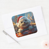 Bichon Frise Hond Roller Coaster Kerstmis Vierkante Sticker (Envelop)