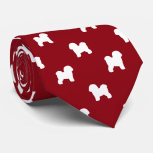 Bichon Frise Hond Silhouetten Patroon Rood en Wit Stropdas