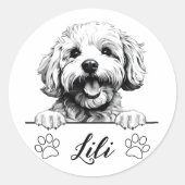 Bichon Frise Hond Tekening Gepersonaliseerd Ronde Sticker (Voorkant)