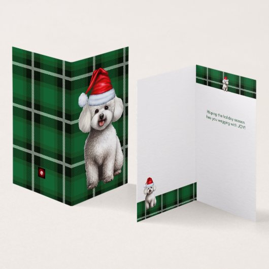 Bichon Frise Hond Vakantie Groen Geplaagd Kerstmis Kaart (Binnen en buitenkant)