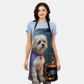 Bichon Frise Hond Whimsical Halloween Schilderij Schort (Gedragen)