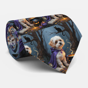 Bichon Frise-hond Whimsical Halloween-schilderij Stropdas