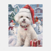 Bichon Frise Hond Winter Wonderland Kerstvreugde Fleece Deken (Voorkant)