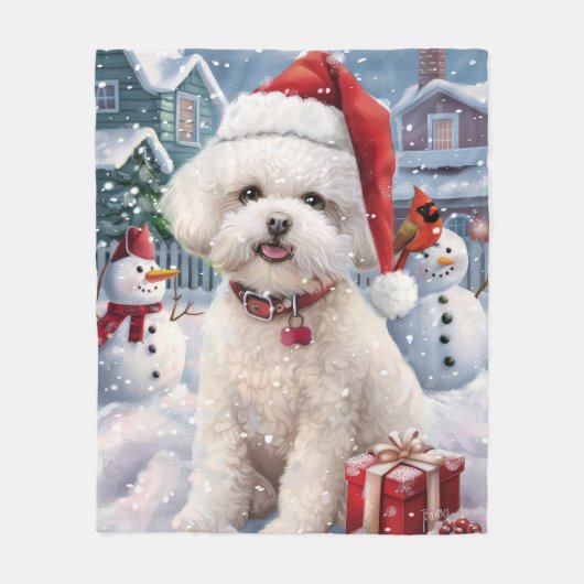 Bichon Frise Hond Winter Wonderland Kerstvreugde Fleece Deken (Voorkant)