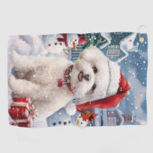 Bichon Frise Hond Winter Wonderland Kerstvreugde Golfhanddoek (Horizontaal)