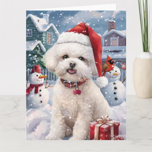 Bichon Frise Hond Winter Wonderland Kerstvreugde Kaart (Voorkant)
