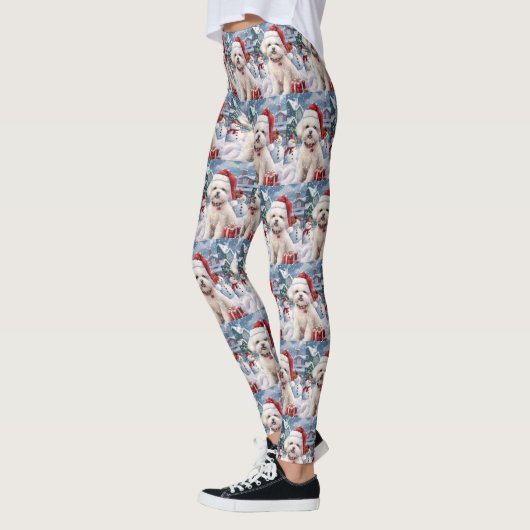 Bichon Frise Hond Winter Wonderland Kerstvreugde Leggings (Links)