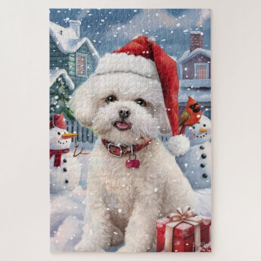 Bichon Frise Hond Winter Wonderland Kerstvreugde Legpuzzel (Verticaal)