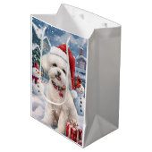 Bichon Frise Hond Winter Wonderland Kerstvreugde Medium Cadeauzakje (Voorkant Gekanteld)