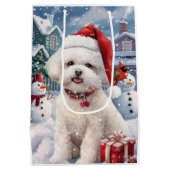 Bichon Frise Hond Winter Wonderland Kerstvreugde Medium Cadeauzakje (Achterkant)