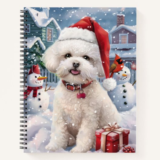 Bichon Frise Hond Winter Wonderland Kerstvreugde Notitieboek (Voorkant)