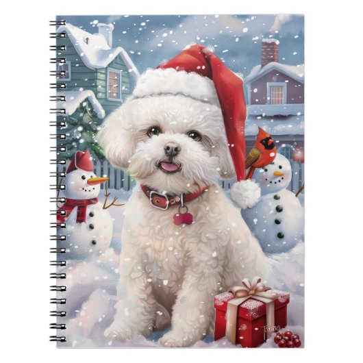 Bichon Frise-hond Winter Wonderland Kerstvreugde Notitieboek (Voorkant)