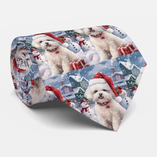 Bichon Frise Hond Winter Wonderland Kerstvreugde Stropdas (Opgerold)